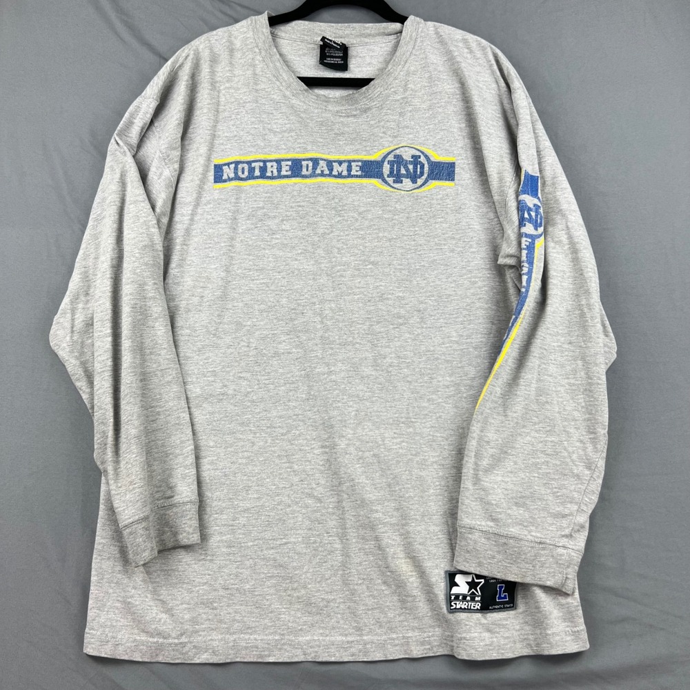 Notre Dame Starter Shirt Mens Large Fighting Irish Long Sleeve Gray NCAA Good